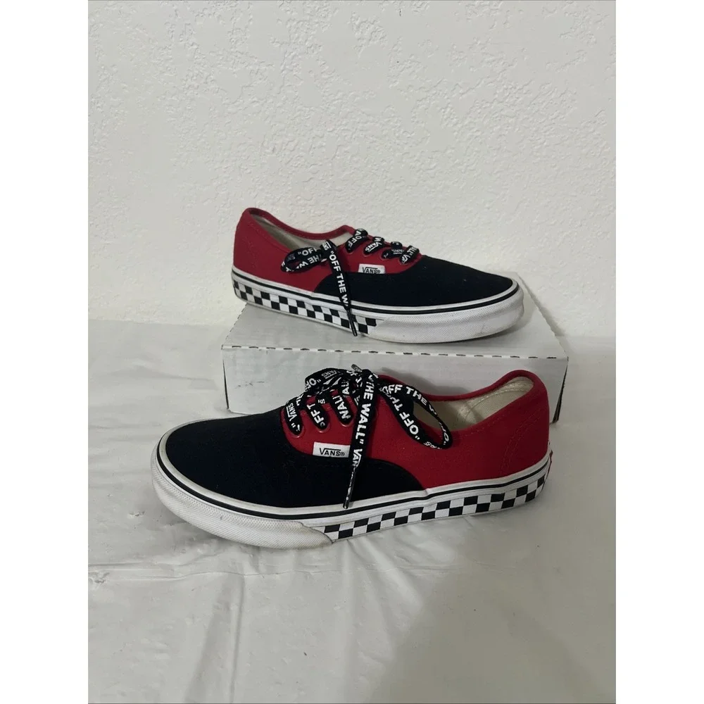VANS Unisex Kids Logo Pop Canvas Low Top Sneakers Lace Up US 5 Red Black Checker